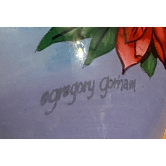 Bent Brush Art Signed Hand-Painted Cardinal Poinsettia Glass Christmas Ornament - Picture 8 of 10